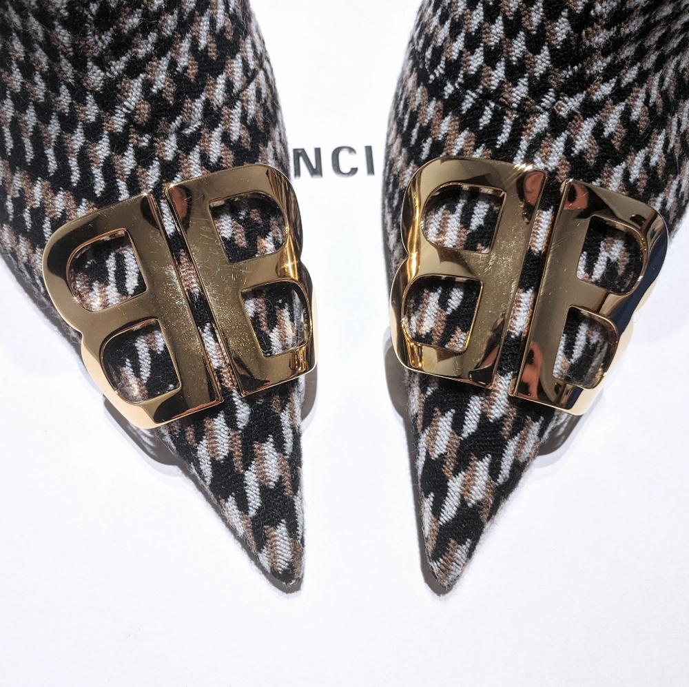 NIB💯Balenciaga🔥BB Knife Houndstooth Logo Boots - Picture 5 of 12